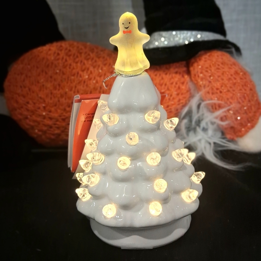 Mr. Halloween CERAMIC TREE mini size GHOST WHITE LED BRAND-NEW w/tags 👻 - Picture 6 of 9